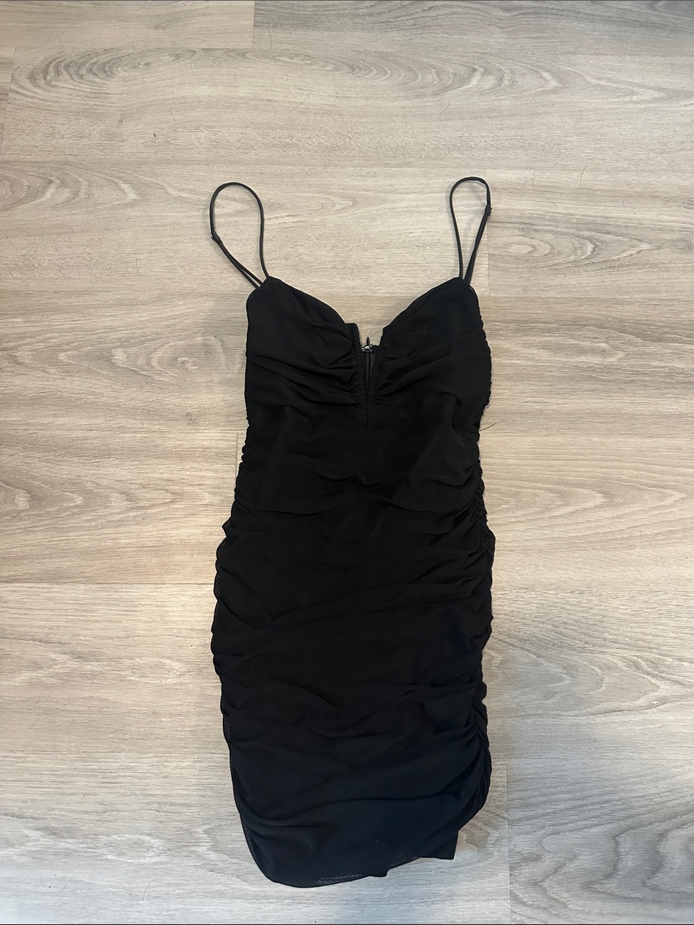 Hello Molly Black Ruched Spaghetti Strap Mini Dress